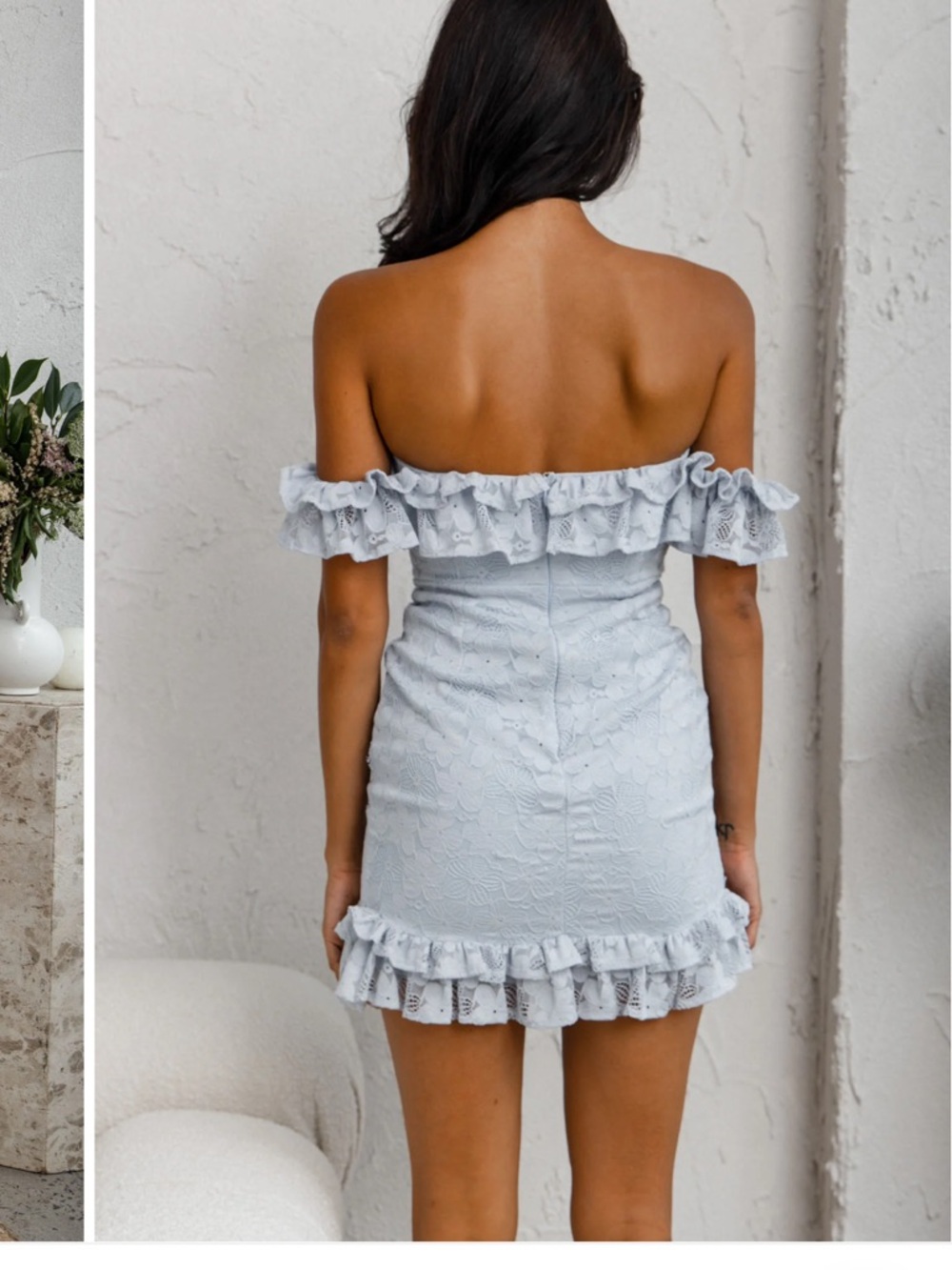 Selfie Leslie Verona Off-Shoulder Lace Overlay Mini Dress Blue - Picture 2 of 5